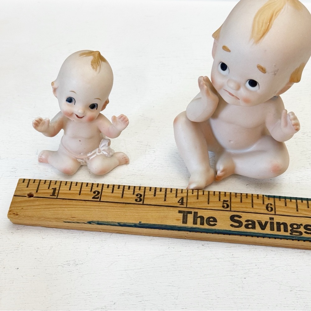 Vintage Lefton Old Porcelain Kewpie Baby Dolls Pouty & Smily Set of Two - Picture 11 of 14